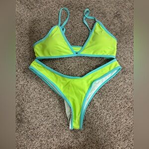 Neon Green Bikini with Blue Trim